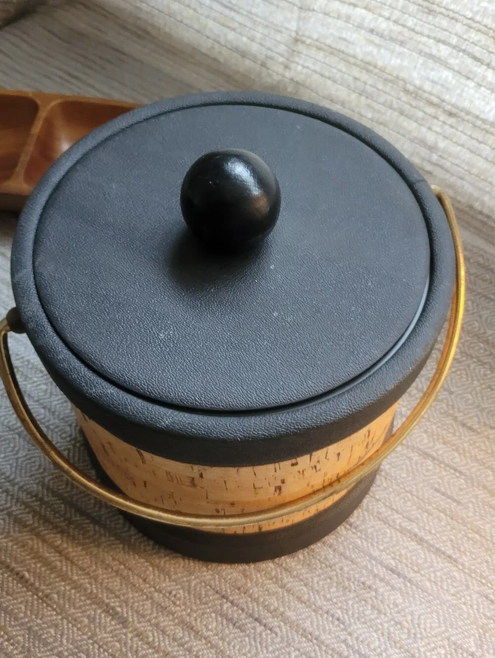 Vintage Kraftware ice bucket With Cork Accent Ice Bucket with Gold Handle